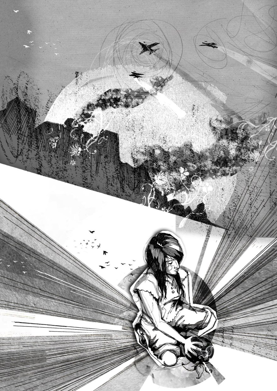 A fantasy dystopian love story set in a war in the near future, the extract details the moment at which the protagonist is caught in the attack that changes her life and the world.